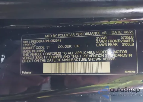 2022 Polestar 2 Long Range Dual Motor z USA, uszkodzony, nr VIN LPSED3KA0NL052549